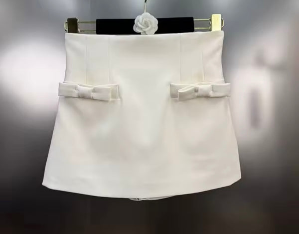 Women Sleeveless Polka Dot Two Piece Bow Skirt Set
