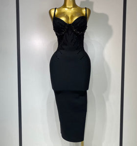 Women Sexy Sleeveless Beaded Bandage Dress