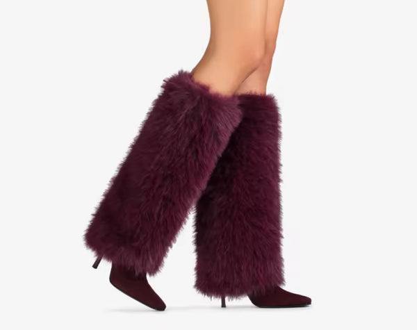 Women Fashion Color Suede Faux Fur Knee High Boots
