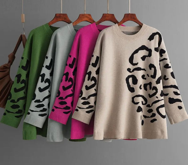 Women Fashion Color Printed Full Sleeve Sweater Top