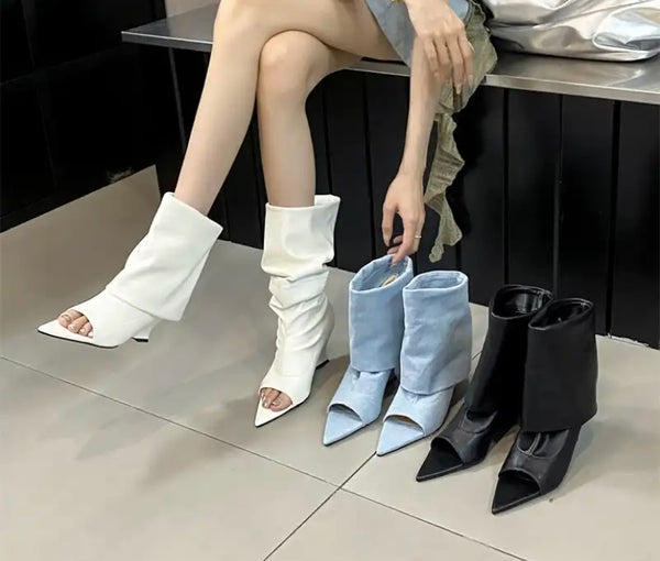 Women Fashion Pointed Open Toe Wedge Boots