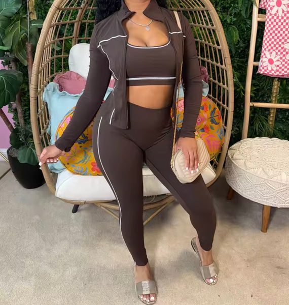 Women Color Striped Fashion Three Piece Tracksuit Pant Set