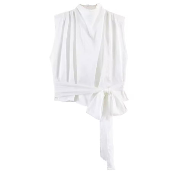 Women Sleeveless Satin Ruched Tie Up Top