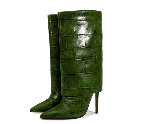 Women Pointed Toe Faux Leather Fashion High Heel Boots