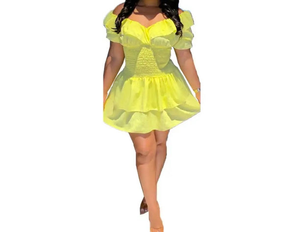 Women Sexy Off The Shoulder Short Sleeve Ruffled Dress