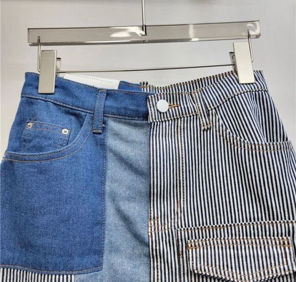 Women Sexy Fashion Color Patchwork Denim Skirt