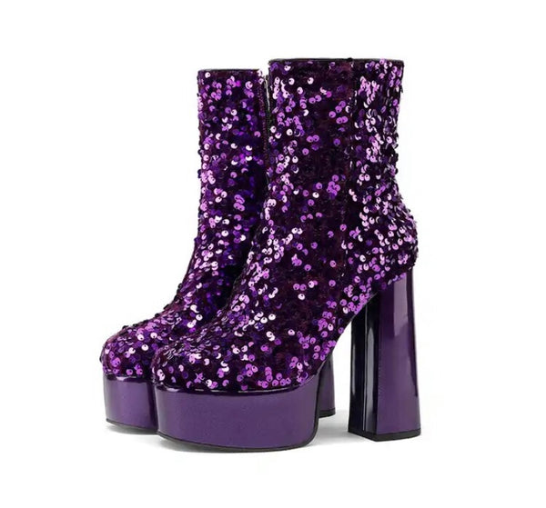 Women Platform Sequins Fashion Ankle Boots