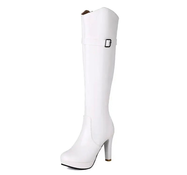 Women Fashion Round Toe Patent Leather Platform Knee High Boots