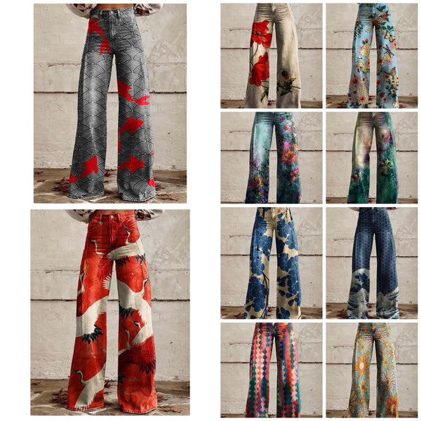 Women Color Print Fashion Wide Leg Pants