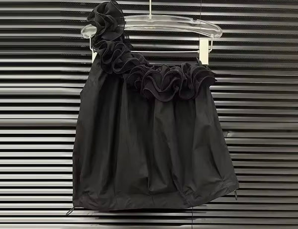 Women Ruffled One Shoulder Two Piece Wide Leg Pant Set