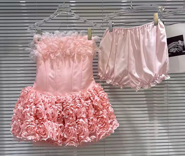 Women Sexy Strapless Ruffle Floral Corset Dress
