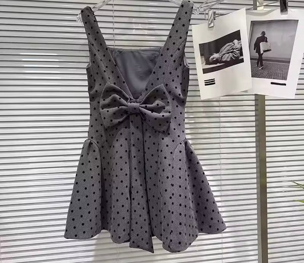 Women Sleeveless Bow Polka Dot Dress
