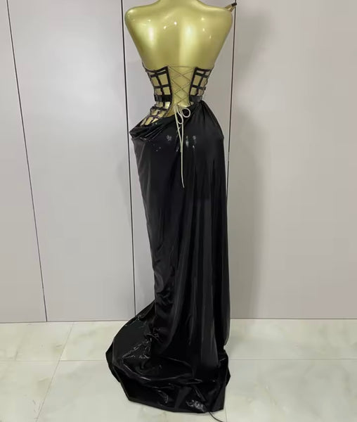 Women Sexy Strapless Glove 3D Floral Two Piece Maxi Skirt Set