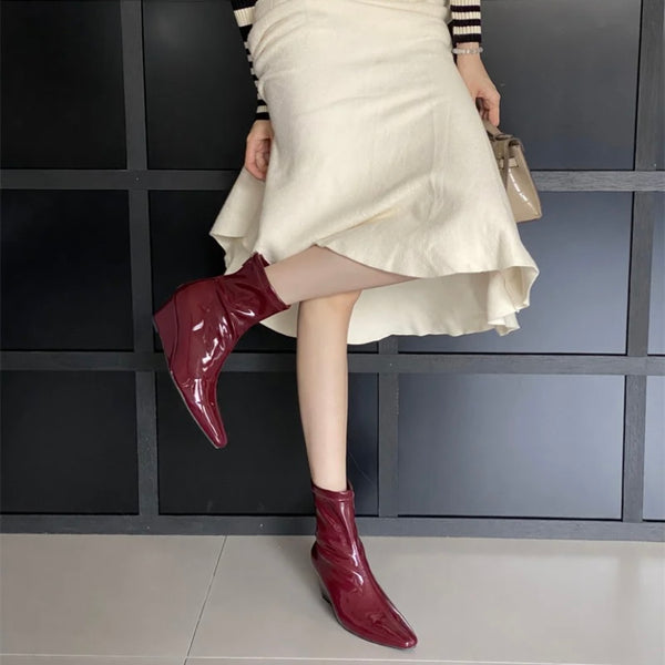 Women Fashion Patent Leather Wedge Platform Ankle Boots