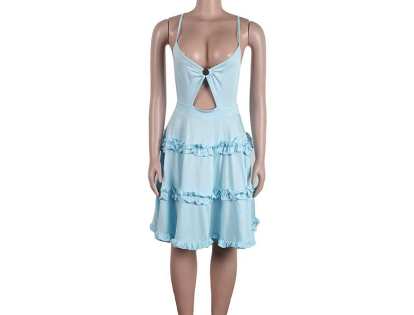 Women Sexy Sleeveless Cut Out Ruffled Dress