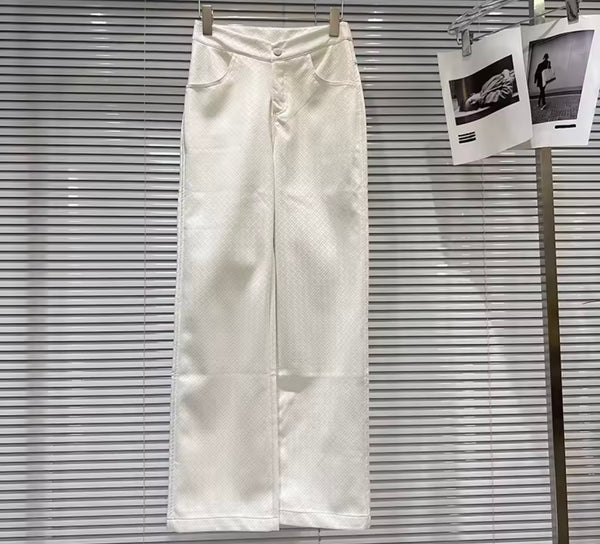 Women White Faux Leather Fashion Pants