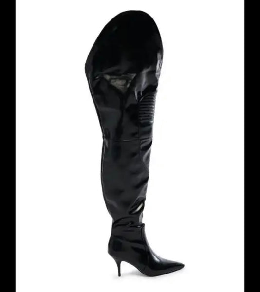 Women Fashion Black Faux Leather Over The Knee High Heel Boots