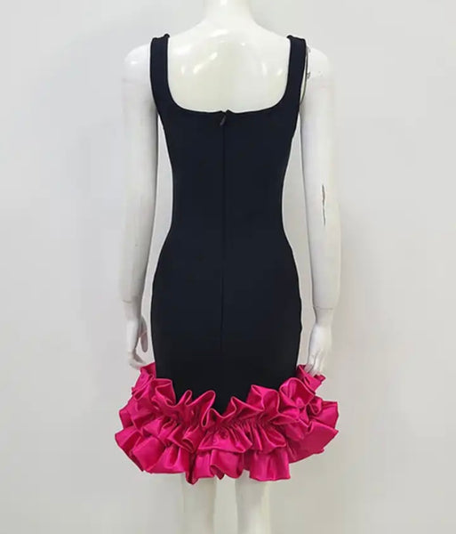 Women Sleeveless Ruffled Sexy Black Dress