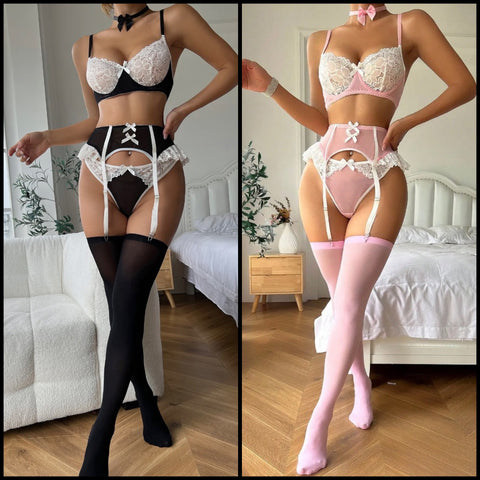 Women Sexy Color Patchwork Lace Lingerie Set