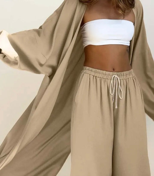 Women Khaki Two Piece Fashion Full Sleeve Pant Set