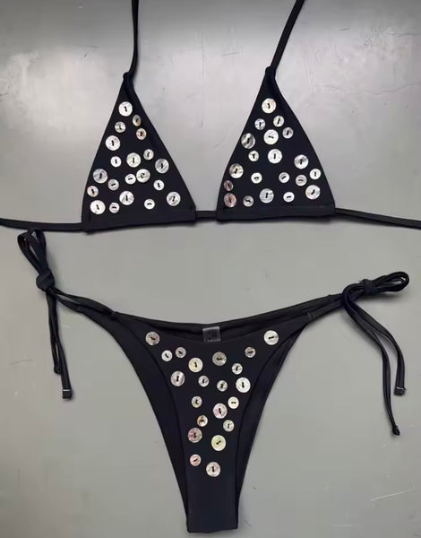 Women Sexy Tie Up Sequins Bikini Swimsuit