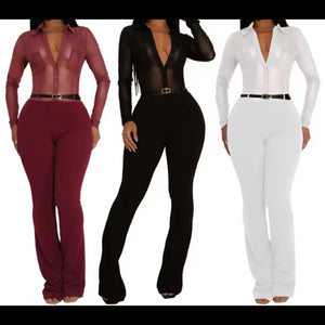 Women Sexy Mesh Patchwork Full Sleeve Fashion Jumpsuit