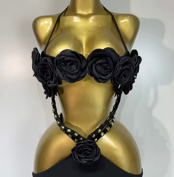 Women Black Sexy Floral Halter Sleeveless Cut Out Maxi Dress
