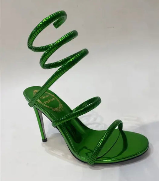 Women Fashion Color Metallic Wrap Around High Heel Sandals