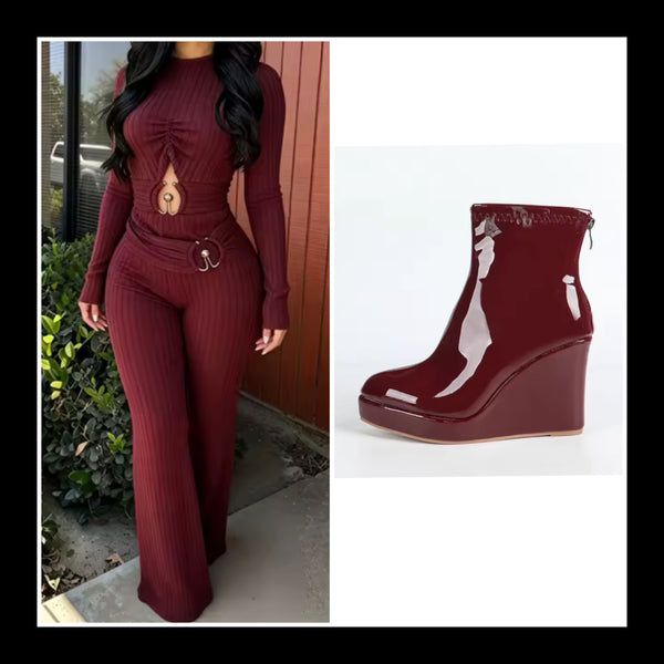 Women Patent Leather Fashion Platform Ankle Boots