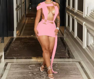 Women Sleeveless Sexy Cut Out Color Dress