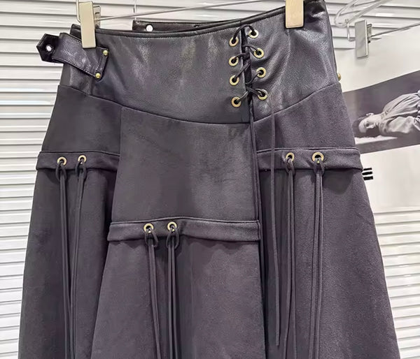 Women Faux Leather Patchwork Suede Fashion Skirt
