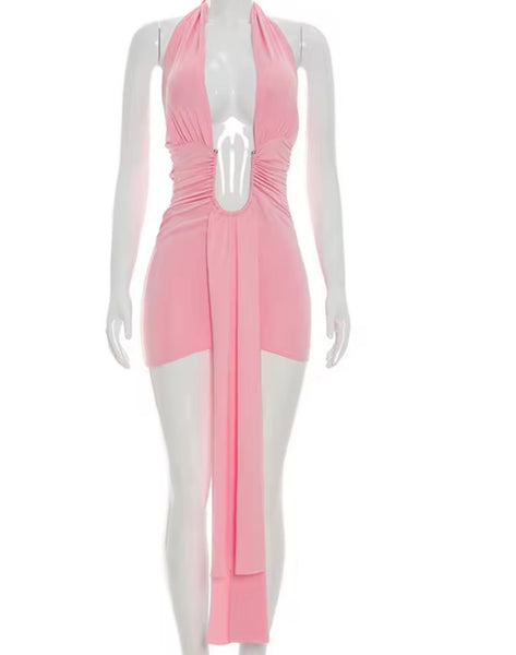 Sexy Halter Sleeveless Plunging Tassel Dress