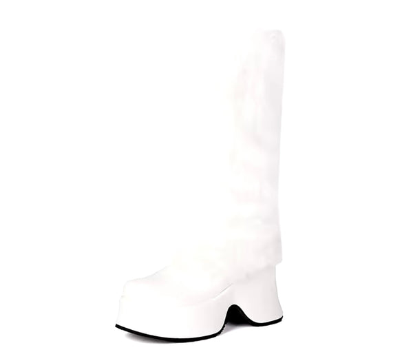 Women Color Fashion Furry Faux Leather Platform Knee High Boots