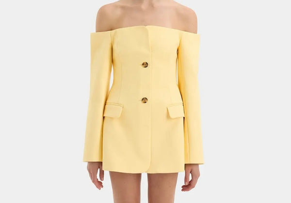 Women Sexy Off The Shoulder Button Up Full Sleeve Blazer Dress