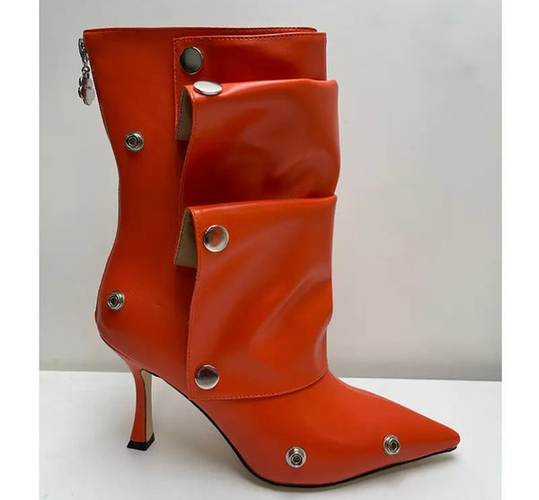 Women Fashion Faux Leather Button Ankle Boots