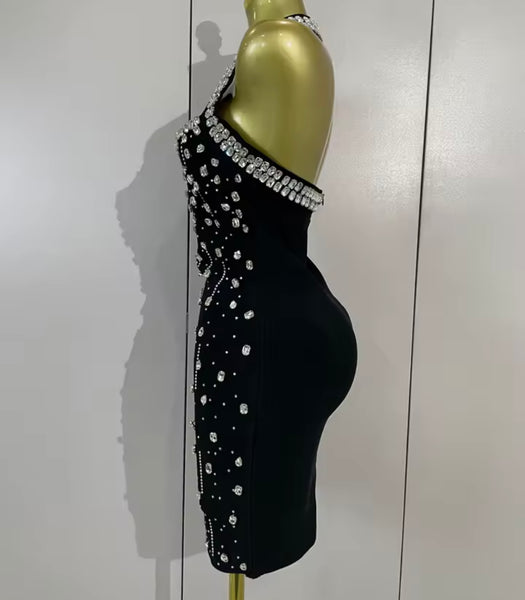 Women Sexy Halter Sleeveless Rhinestone Tassel Dress