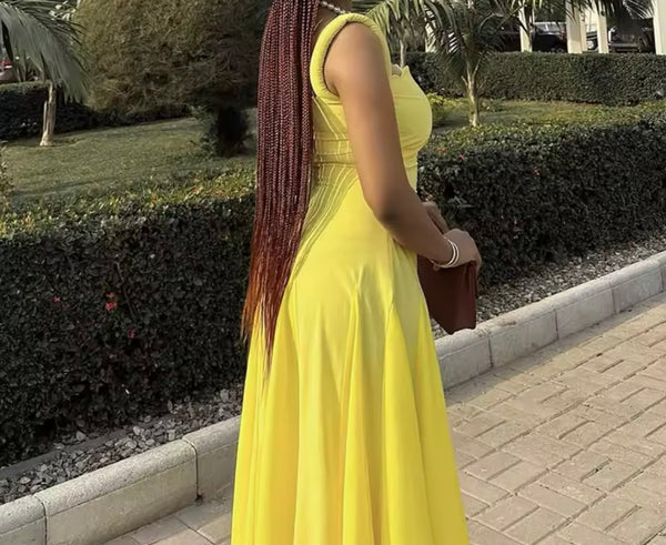 Women Yellow Sleeveless Sexy Maxi Dress