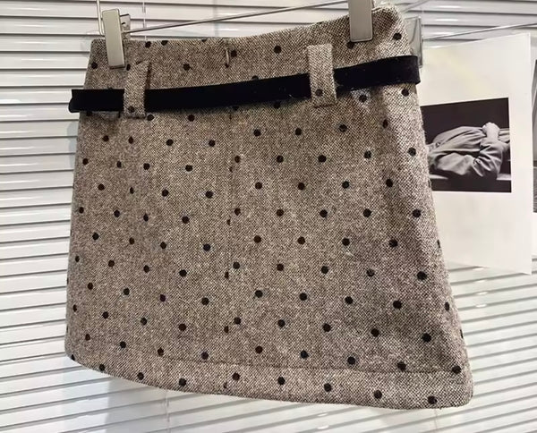 Women Fashion Polka Dot Belted Skirt