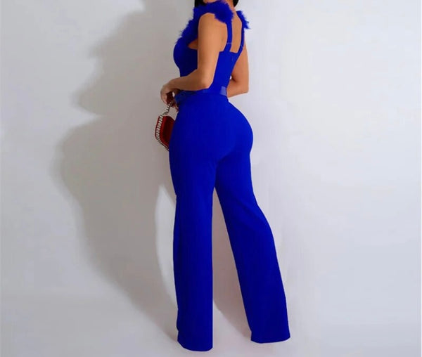 Women Sexy Ruffled Sleeveless Belted Jumpsuit