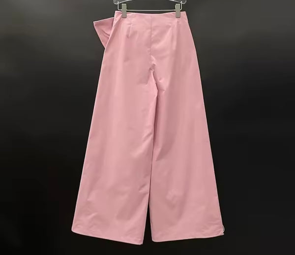 Women Color Fashion Bow Wide Leg Pants