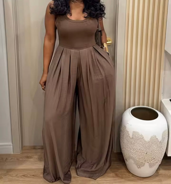 Women Sleeveless Fashion Wide Leg Jumpsuit