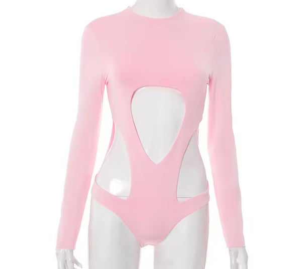Women Sexy Cut Out Full Sleeve Bodysuit Two Piece Short Set