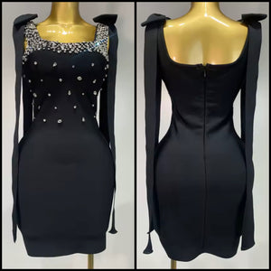 Women Sexy Black Tie Up Sleeveless Rhinestone Dress