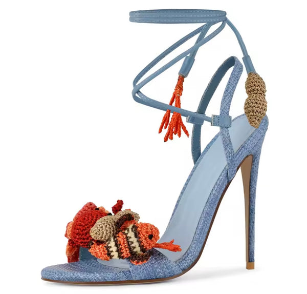Women Fashion Blue Open Toe High Heel Ankle Strap Sandals