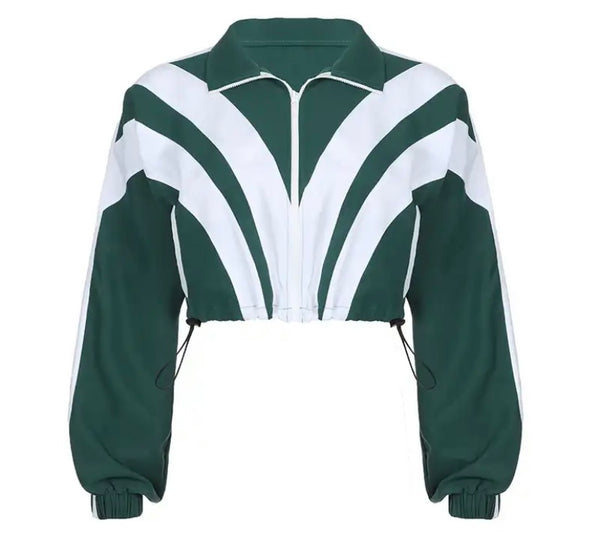 Women Fashion Striped Zip Up Tracksuit Two Piece Pant Set