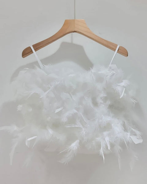 Women Sexy Fashion Feather Crop Top