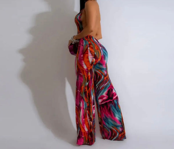 Women Sexy Colorful Print Halter Sleeveless Sexy Jumpsuit