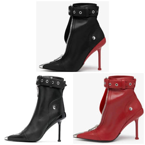 Women Fashion Faux Leather Front Zipper High Heel Ankle Boots