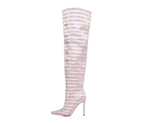 Women Pink Bling Over The Knee Fashion Boots