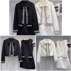Women Rhinestone Blazer Two Piece Fashion Dress Set